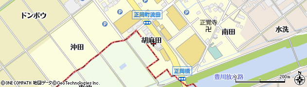 愛知県豊川市正岡町胡麻田周辺の地図