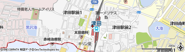 大阪府枚方市津田駅前周辺の地図