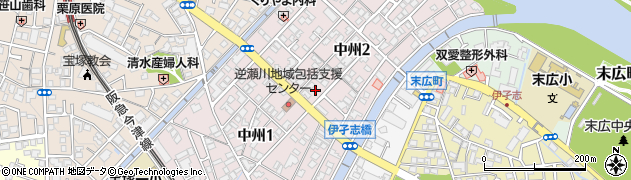 兵庫県宝塚市中州周辺の地図