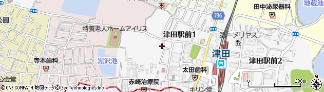 大阪府枚方市津田駅前1丁目周辺の地図