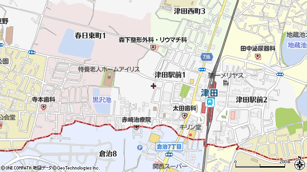 〒573-0125 大阪府枚方市津田駅前の地図