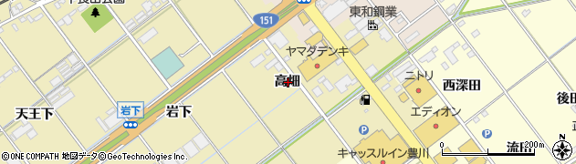愛知県豊川市下長山町高畑周辺の地図