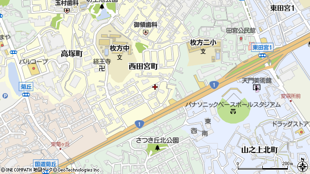 〒573-0025 大阪府枚方市西田宮町の地図