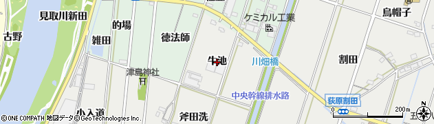 愛知県西尾市吉良町荻原（牛池）周辺の地図