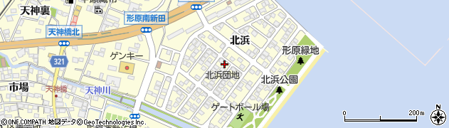 愛知県蒲郡市形原町（北浜）周辺の地図