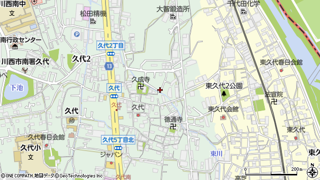 〒666-0024 兵庫県川西市久代の地図