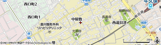 愛知県豊川市下長山町中屋敷周辺の地図