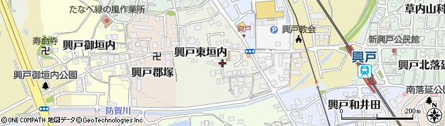京都府京田辺市興戸東垣内周辺の地図