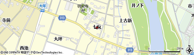 愛知県西尾市一色町大塚（七反）周辺の地図