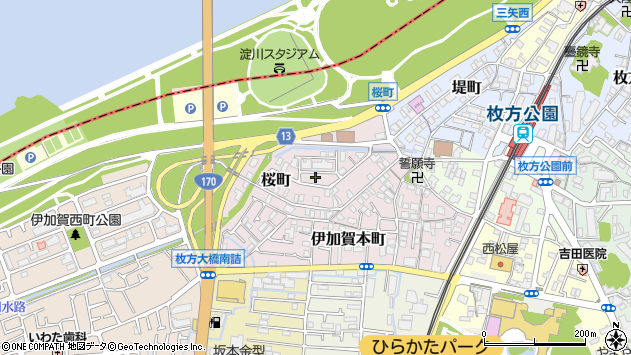 〒573-0056 大阪府枚方市桜町の地図