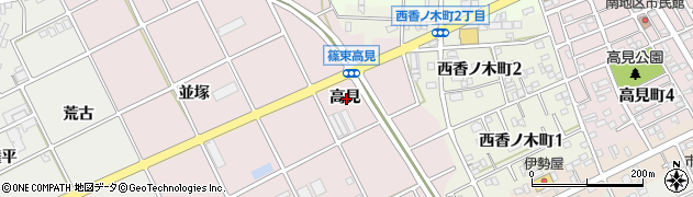 愛知県豊川市篠束町高見周辺の地図