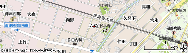 愛知県豊川市御津町泙野六角周辺の地図