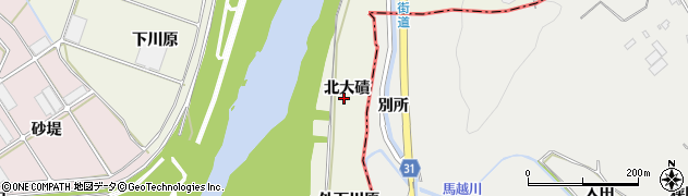 愛知県豊川市三上町（北大磧）周辺の地図