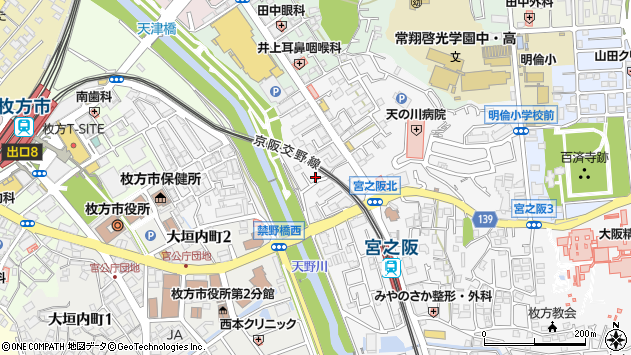 〒573-0022 大阪府枚方市宮之阪の地図