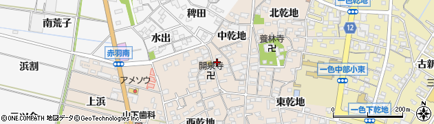 愛知県西尾市一色町味浜中乾地75周辺の地図