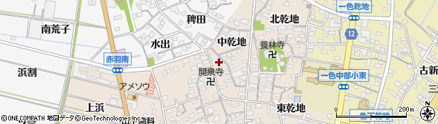 愛知県西尾市一色町味浜中乾地77周辺の地図