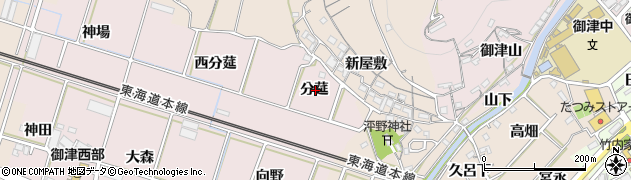 愛知県豊川市御津町大草分莚周辺の地図