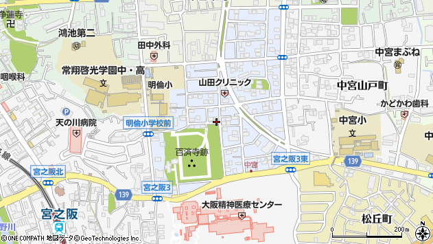 〒573-0021 大阪府枚方市中宮西之町の地図