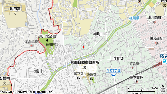 〒562-0044 大阪府箕面市半町の地図