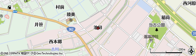 愛知県豊川市当古町池田周辺の地図