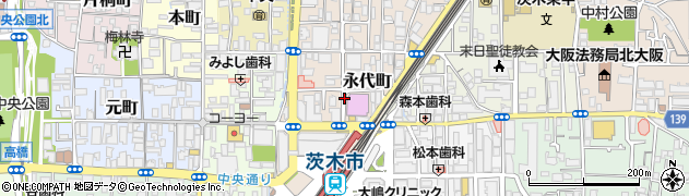 大阪府茨木市永代町周辺の地図