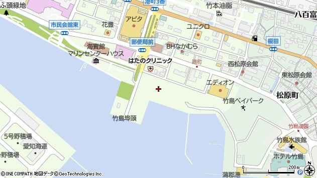 〒443-0034 愛知県蒲郡市港町の地図