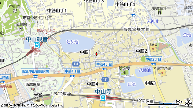 〒665-0874 兵庫県宝塚市中筋の地図