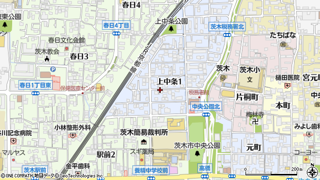 〒567-0881 大阪府茨木市上中条の地図