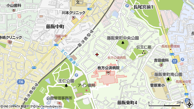〒573-0153 大阪府枚方市藤阪東町の地図