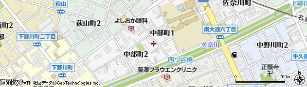 愛知県豊川市中部町周辺の地図