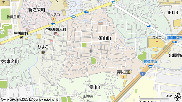 〒573-1164 大阪府枚方市須山町の地図