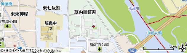 京都府京田辺市草内鐘鉦割周辺の地図