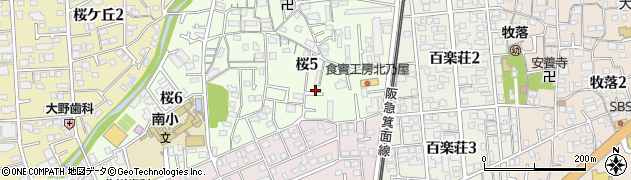 大阪府箕面市桜5丁目周辺の地図