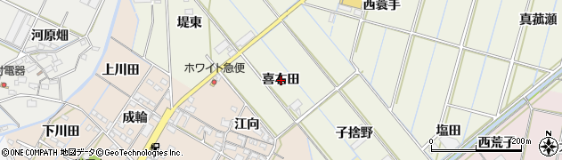愛知県西尾市八ケ尻町（喜右田）周辺の地図