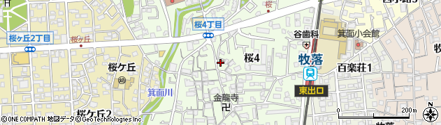 箕面桜郵便局周辺の地図