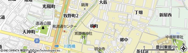 愛知県豊川市牧野町（横町）周辺の地図