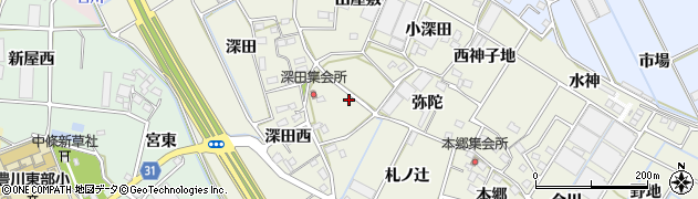 愛知県豊川市三上町（深田久古）周辺の地図