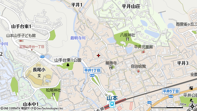 〒665-0816 兵庫県宝塚市平井の地図