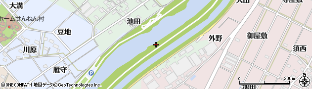 愛知県西尾市横手町（川東新田）周辺の地図