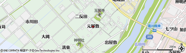 愛知県西尾市横手町（元屋敷）周辺の地図