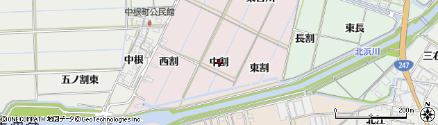 愛知県西尾市巨海町（中割）周辺の地図