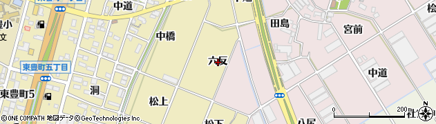 愛知県豊川市谷川町（六反）周辺の地図