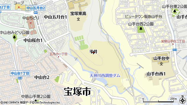 〒665-0872 兵庫県宝塚市中筋平井の地図