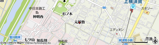 愛知県西尾市吉良町上横須賀（元屋敷）周辺の地図