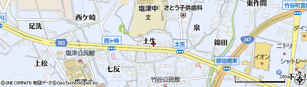 愛知県蒲郡市竹谷町土生周辺の地図