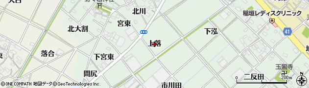 愛知県西尾市野々宮町（上落）周辺の地図