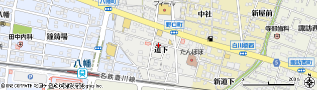 愛知県豊川市野口町道下52周辺の地図