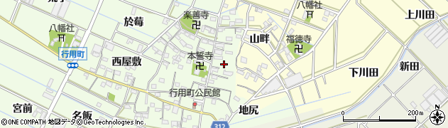 愛知県西尾市行用町（東屋敷）周辺の地図