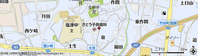 愛知県蒲郡市竹谷町泉周辺の地図