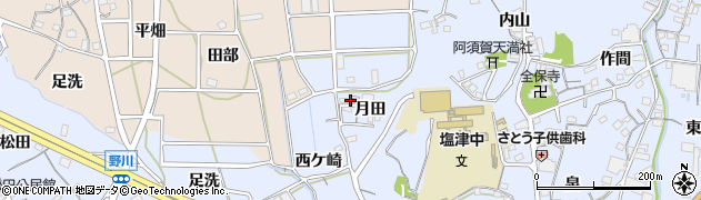 愛知県蒲郡市竹谷町（月田）周辺の地図